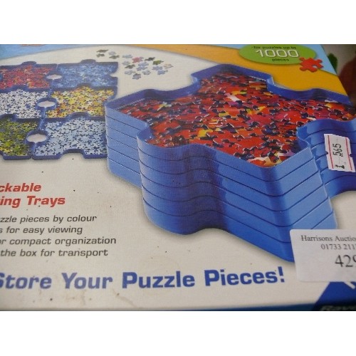 429 - SEVERAL JIGSAWS -  THE KITCHEN CUPBOARD, SEALED,  PADSTOW HARBOUR,  PUZZLE SPORT AND GO STACKABLE TR... 