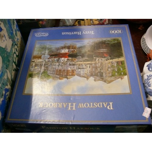 429 - SEVERAL JIGSAWS -  THE KITCHEN CUPBOARD, SEALED,  PADSTOW HARBOUR,  PUZZLE SPORT AND GO STACKABLE TR... 