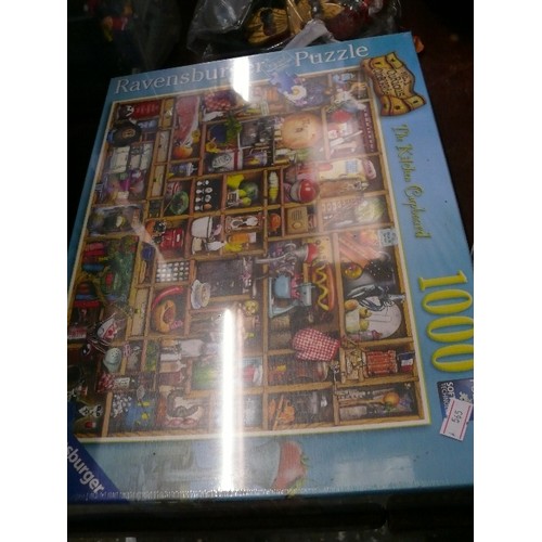 429 - SEVERAL JIGSAWS -  THE KITCHEN CUPBOARD, SEALED,  PADSTOW HARBOUR,  PUZZLE SPORT AND GO STACKABLE TR... 