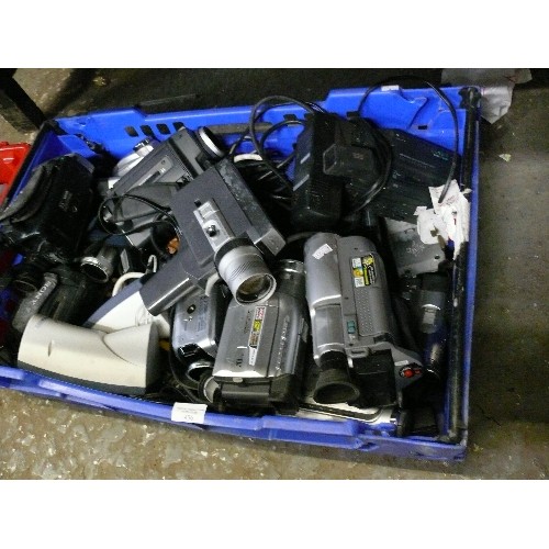 436 - LARGE CRATE OF CAM CORDERS/CINE  INCLUDING HITACHI AND SONY ETC.