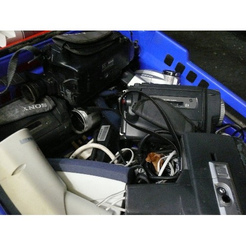 436 - LARGE CRATE OF CAM CORDERS/CINE  INCLUDING HITACHI AND SONY ETC.