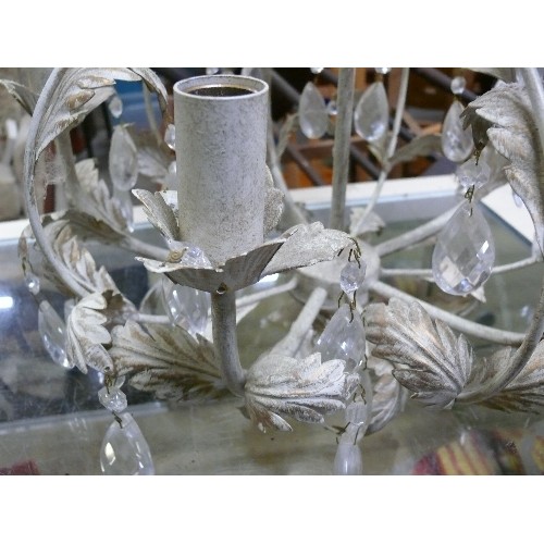 481 - LOVELY CREAM WROUGHT IRON CHANDELIER WITH  LEAF DESIGN