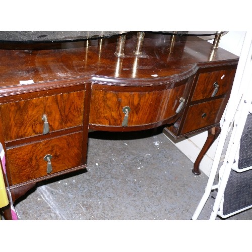 515 - A RATHER BEAUTIFUL DRESSING TABLE IN BURR  WALNUT, UNUSUAL WOODEN SHAPED HANDLES.