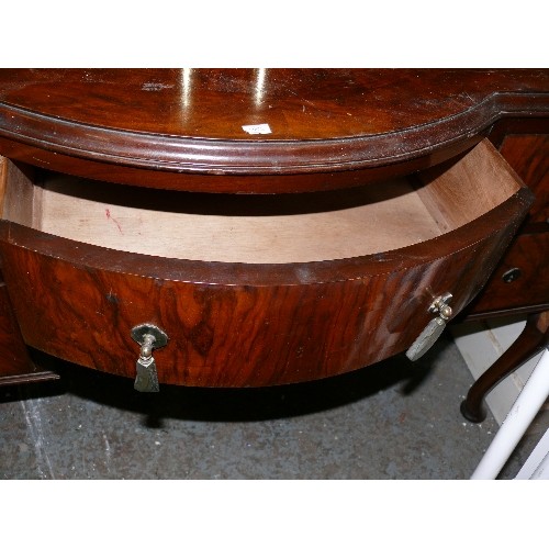 515 - A RATHER BEAUTIFUL DRESSING TABLE IN BURR  WALNUT, UNUSUAL WOODEN SHAPED HANDLES.