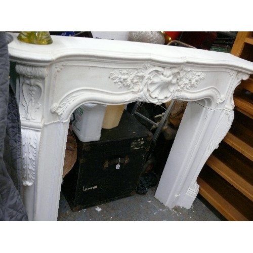 516 - LARGE FRENCH STYLE WHITE COMPOSITE FIRE PLACE SURROUND