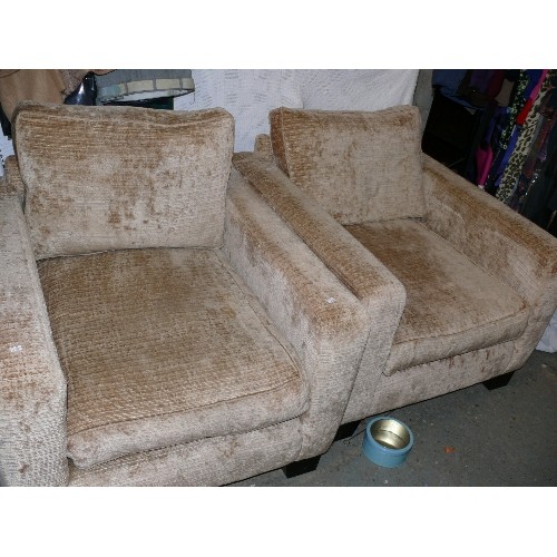 525A - 2  X CHENILLE NEUTRAL ARMCHAIRS