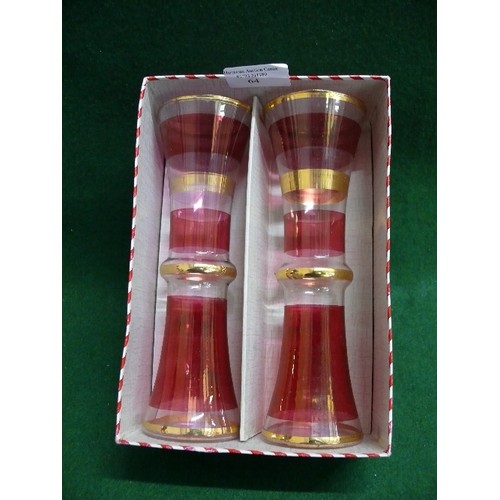 67 - A PAIR OF PINK AND GOLD GLASS VASES WITH BOX