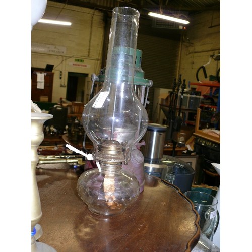 271 - GLASS BASE PARAFFIN LAMP WITH FUNNEL.