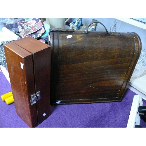 66 - A VERY NICE WOODEN WINE BOX TO HOLD 3 BOTTLES WITH  LEATHER STRAP PLUS A FURTHER WOODEN WINE BOX.