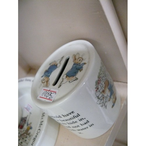 76 - A SELECTION OF WEDGWOOD PETER RABBIT THEMED CHINA TO INCLUDE TWO PLATES, A BOWL, A CUP, AN EGGCUP AN... 