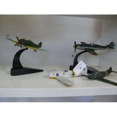 96 - FOUR METAL MODELS OF AEROPLANES, TWO WITH STANDS.