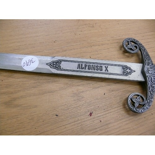 120 - A CAST METAL ORNAMENTAL SWORD  FEATURING 'ALFONSO X'