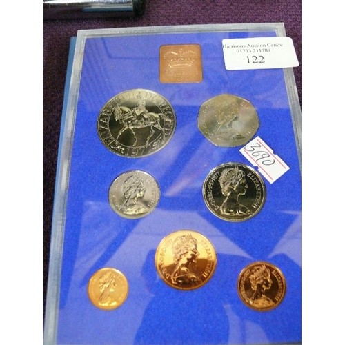 122 - A PROOF SET OF THE COINAGE OF GREAT BRITAIN AND NORTHERN IRELAND 1977 AND THE KINGS SHILLING 1945.