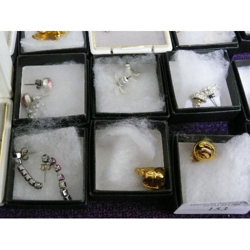 153 - A COLLECTION OF VARIOUS BOXED EARRINGS AND RINGS