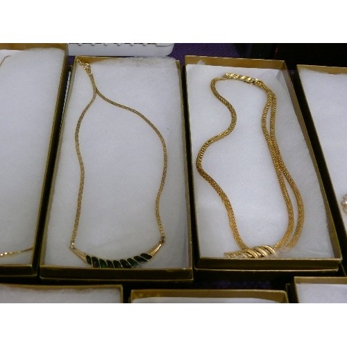 154 - FIFTEEN BOXED NECKLACES, VARIOUS DESIGNS INCLUDING A BUTTERFLY, FLOWER AND FLORAL HEART.