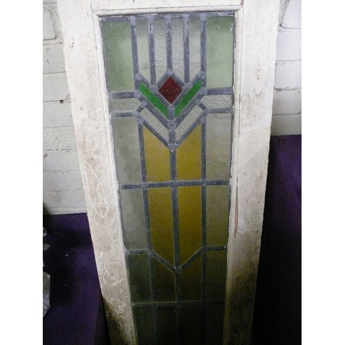 200 - PAIR OF STAINED GLASS WINDOW PANES WITH WOODEN FRAMES