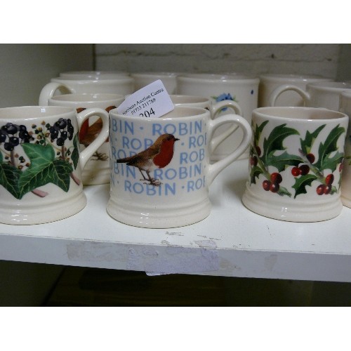 204 - A SELECTION OF 5 COFFEE MUGS BY EMMA BRIDGWATER PLUS A FURTHER SET OF 9 MUGS BY DELIVERANCE. COUNTY ... 