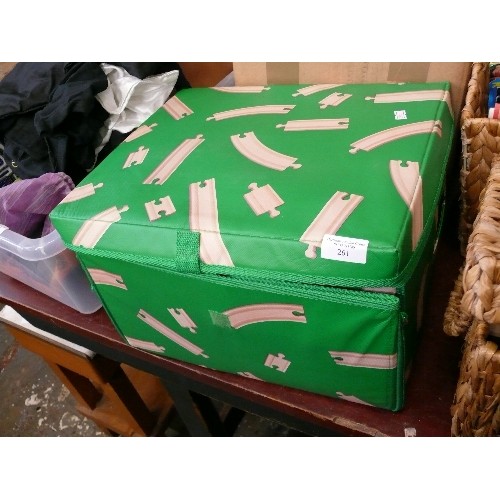 261 - LARGE STORAGE BOX WITH CONTENTS OF BRIO TRAIN TRACK AND ACCESSORIES, STORAGE BOX FOLDS OUT INTO A PL... 