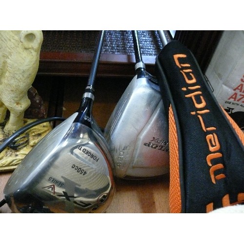 290 - THREE WOODS GOLF CLUBS BY DUNLOP, R.A.M AND MERIDIAN