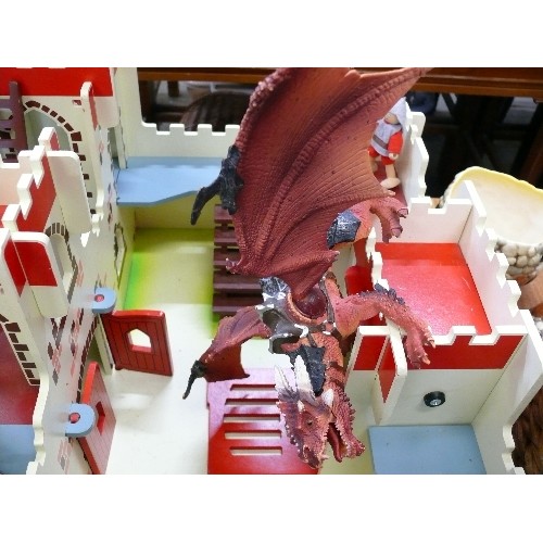 363 - LARGE PLAY CASTLE WITH GEORGE AND THE DRAGON AND VARIOUS OTHER KNIGHTS ON HOREBACK AND KING FIGURES.