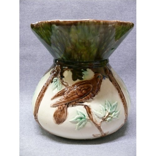 29 - ANTIQUE MAJOLICA BIRD VASE