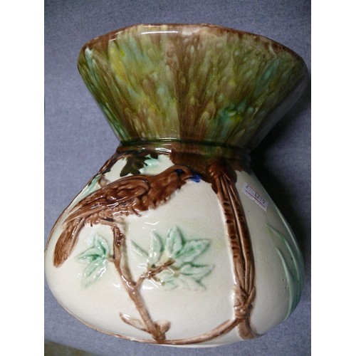 29 - ANTIQUE MAJOLICA BIRD VASE