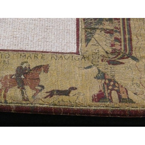 194C - FLOOR RUG WITH UNUSUAL BORDER OF BAYEAUX TAPESTRY STYLE SCENES