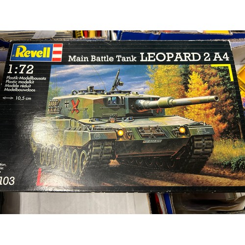 209 - A BOX OF COLLECTORS VEHICLES TO INCLUDE NEW BOXED DINKY CARS, REVELL TANK MODEL, FURTHER DINKY CARS ... 