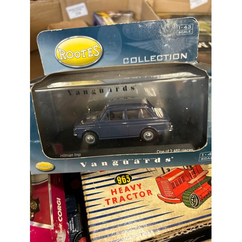 218 - A BOX OF COLLECTORS VEHICLES TO INCLUDE CARS, TRAINS AND CONSTRUCTION VEHICLES BY DINKY, CORGI AND V... 