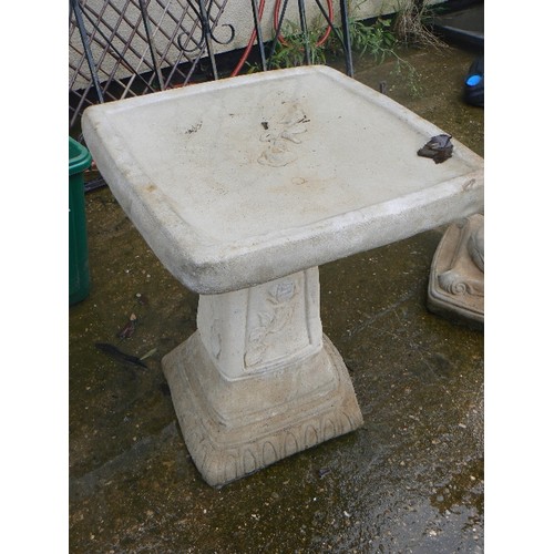 501 - SQUARE BIRDBATH WITH RAISED ROSE DETAIL ON TOP OF PLINTH