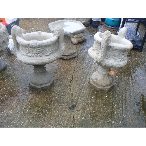 502 - PAIR OF LARGE CONCRETE GARDEN URNS.