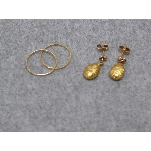 15 - 18 CT GOLD DROP EARRINGS MARKED 18CT WEIGHT 7.69gr PLUS TWO SLEEPERS NOT MARKED