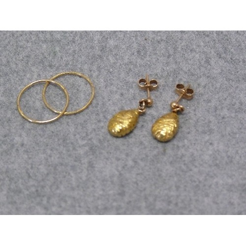 15 - 18 CT GOLD DROP EARRINGS MARKED 18CT WEIGHT 7.69gr PLUS TWO SLEEPERS NOT MARKED