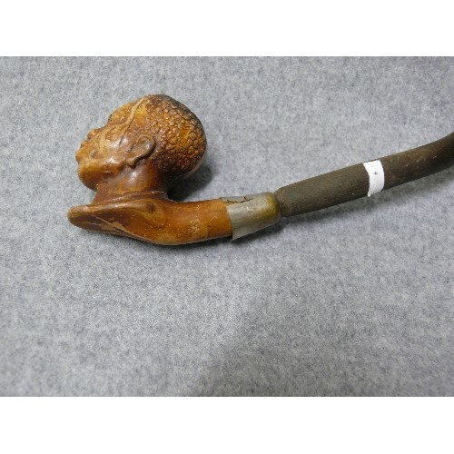 42 - A VERY FINE COLLECTABLE MEERSCHAUM PIPE. HAND CARVED NEEDS T L C ON JOINT ONLY, BOWL IS FINE.