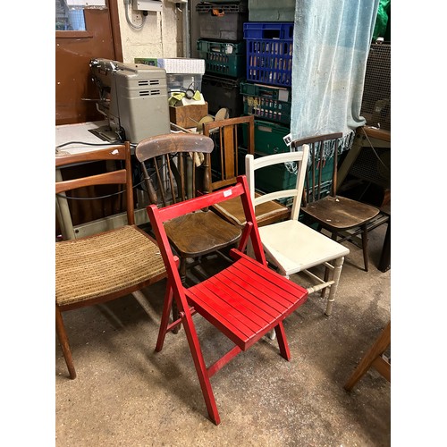 514 - 6 VARIOUS VINTAGE CHAIRS INC FOLDING RED CHAIR, SPINDLE BACK ETC