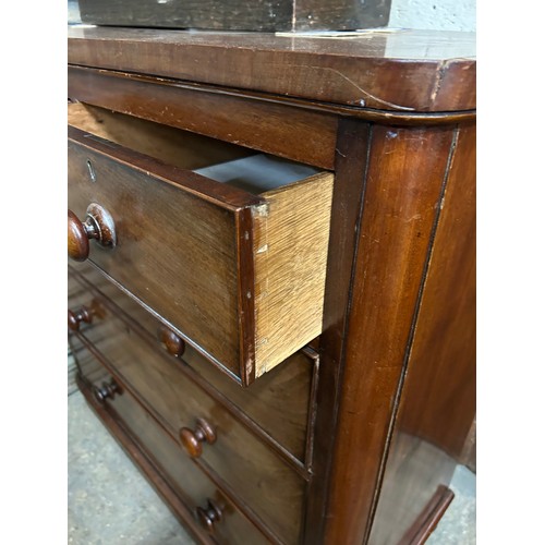 518 - VICTORIAN MAHOGANY 2 OVER 3 CHEST OF DRAWERS WITH ORIGINAL TURNED KNOBS