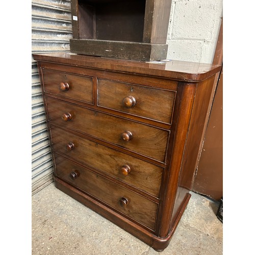 518 - VICTORIAN MAHOGANY 2 OVER 3 CHEST OF DRAWERS WITH ORIGINAL TURNED KNOBS