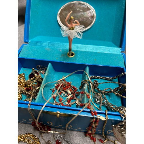 50 - MUSICAL JEWELLERY BOX WITH BALLERINA (WORKING) AND COSTUME JEWELLERY CONTENTS - SARAH COVENTRY BRACE... 