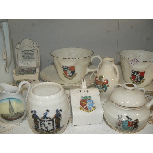 94 - A LARGE SELECTION OF ARMORIAL CRESTWARE CHINA, TEAPOT, JUGS, CUPS ETC TO INCLUDE GOSS AND ARCADIA.