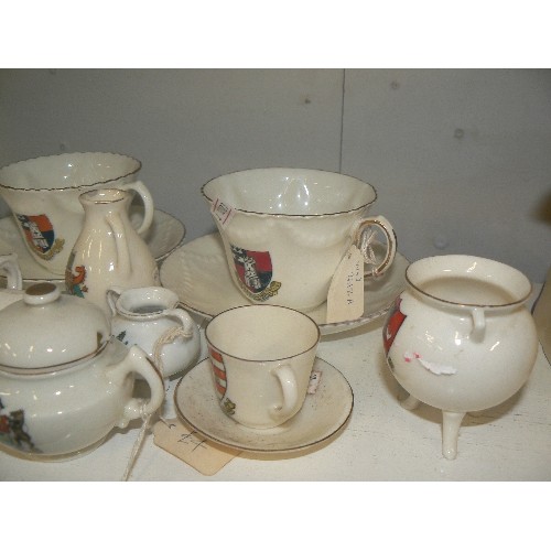 94 - A LARGE SELECTION OF ARMORIAL CRESTWARE CHINA, TEAPOT, JUGS, CUPS ETC TO INCLUDE GOSS AND ARCADIA.