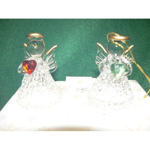 80 - A NEW BOXED CRYSTAL CANDLE AND 2 CRYSTAL ANGELS