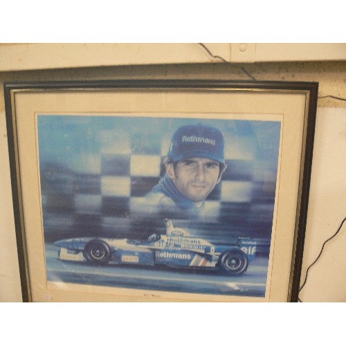 115 - A FRAMED AND GLAZED PRINT OF DAMON HILL 'KING OF THE TRACK'  FEATURING ROTHMANS WILLIAMS RENAULT FW1... 