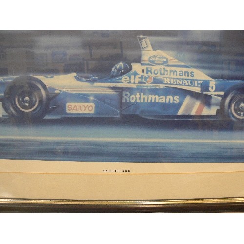 115 - A FRAMED AND GLAZED PRINT OF DAMON HILL 'KING OF THE TRACK'  FEATURING ROTHMANS WILLIAMS RENAULT FW1... 