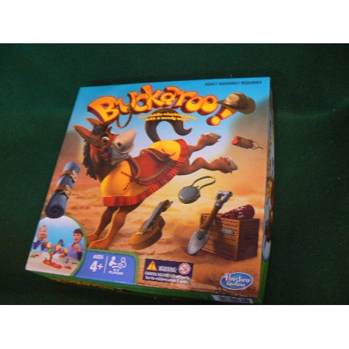 166 - SIX VARIOUS GOOD QUALITY BOARD GAMES INCLUDING BUCKAROO, SPEAK OUT AND JENGA.