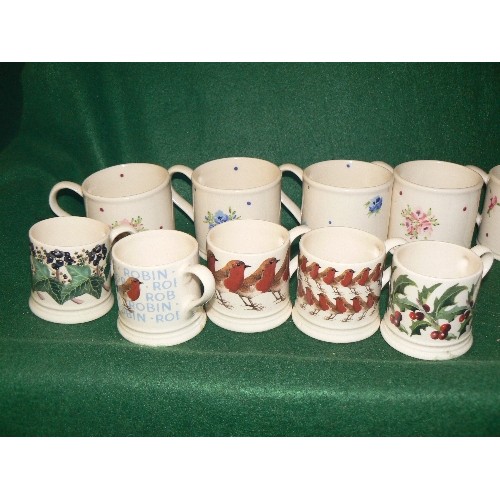 204 - A SELECTION OF 5 COFFEE MUGS BY EMMA BRIDGWATER PLUS A FURTHER SET OF 9 MUGS BY DELIVERANCE. COUNTY ... 