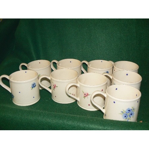 204 - A SELECTION OF 5 COFFEE MUGS BY EMMA BRIDGWATER PLUS A FURTHER SET OF 9 MUGS BY DELIVERANCE. COUNTY ... 