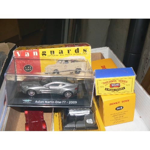 205 - A BOX OF COLLECTORS VEHICLES TO INCLUDE DINKY, VANGUARDS AND MATCHBOX, SOME IN ORIGINAL BOXES.