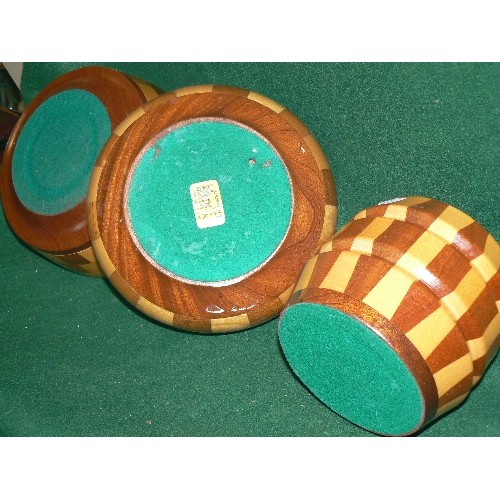 270 - TWO WOODEN TREEN TWO TONE FRUIT BOWLS PLUS A MATCHING ROSE BOWL