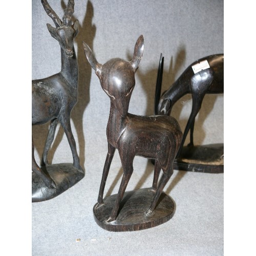 76 - THREE LOVELY CARVED WOODEN DEER FIGURES