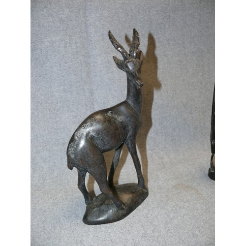 76 - THREE LOVELY CARVED WOODEN DEER FIGURES